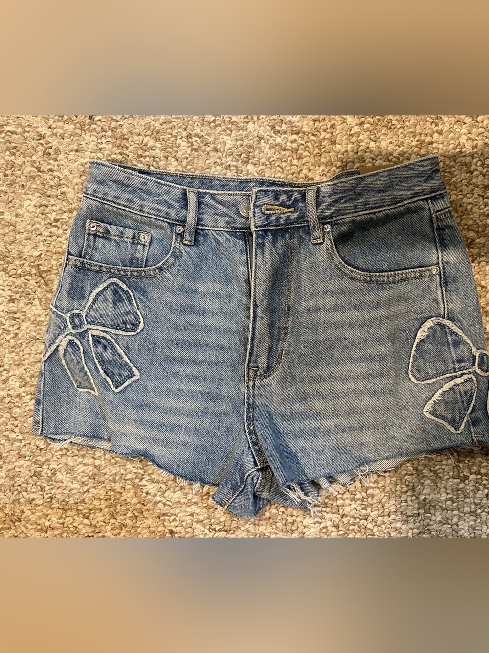PacSun Light Blue Denim Shorts with Bow Embroidery